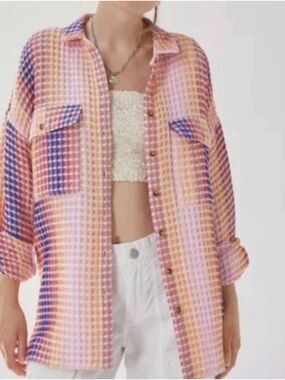 BDG Urban Outfitters Textured Button Down Shirt Pink Orange Purple Size XS